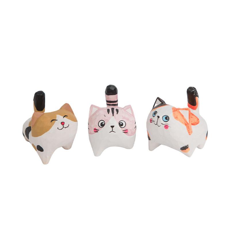 Wooden Craft Cat Figurine Home Office Decor Gift For Cat Lovers