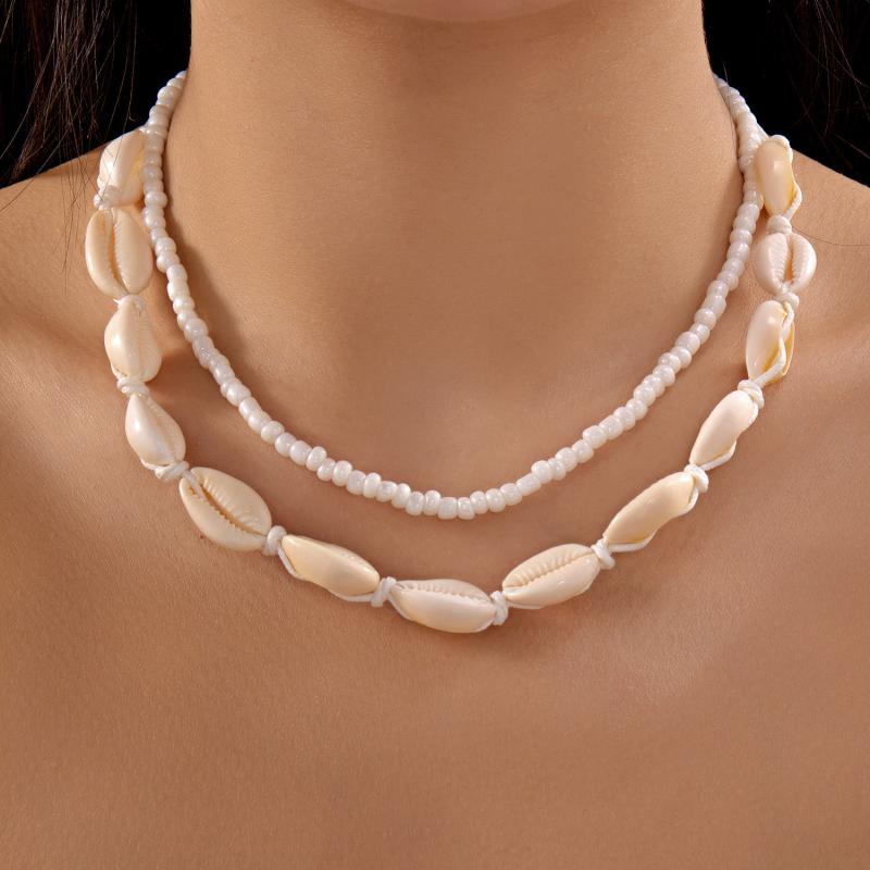 Bohemian Handmade Braided Beaded Seashell Starfish Pendant Clavicle Chain Necklace Women Beach Vacation Jewelry Accessories