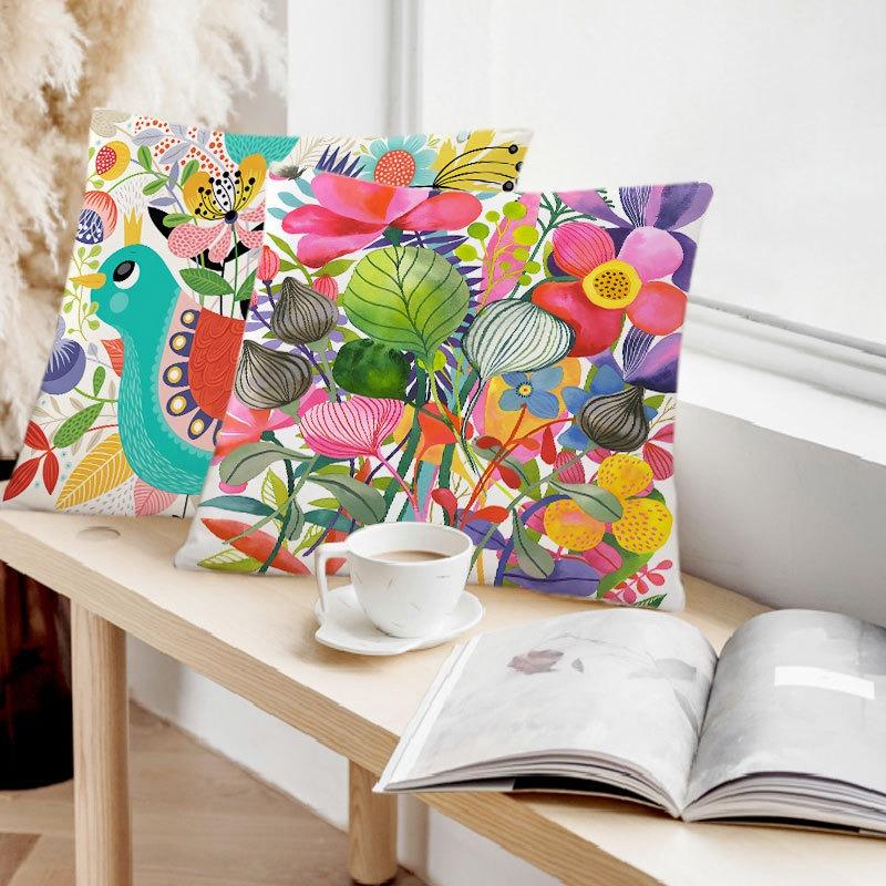 Juste de coussin colorée peinte d'art du monde, taie d'oreiller de luxe, décoration de bureau, décoration de la maison