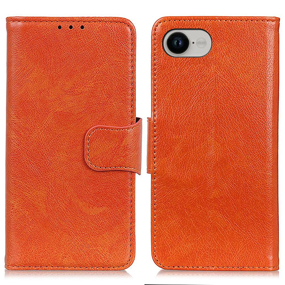 

For iPhone 16e Case Nappa Texture Split Leather Wallet Phone Cover Orange