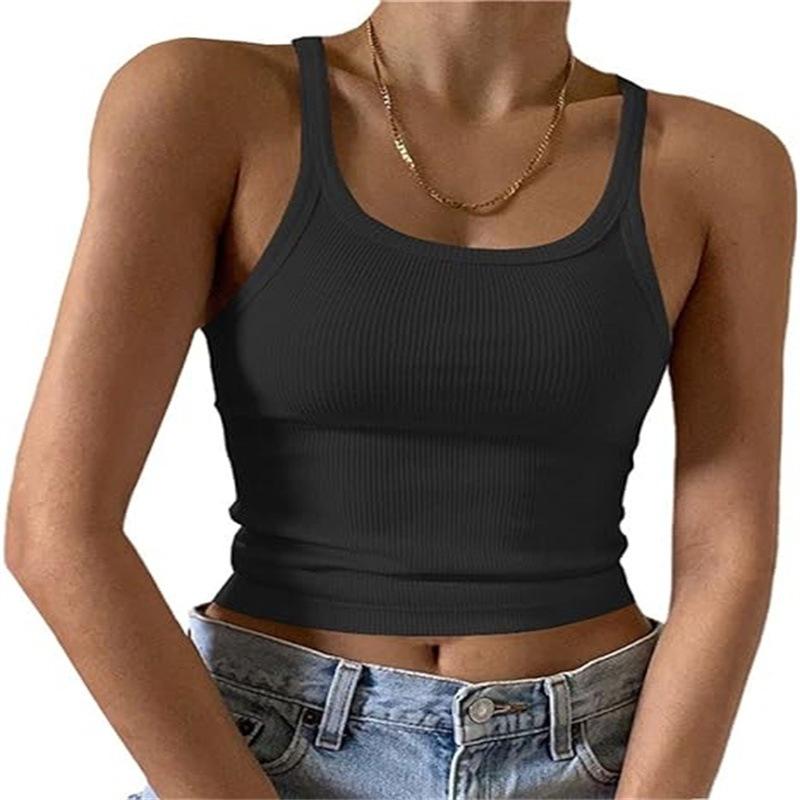 Women s Ribbed Scoop Neck Crop Tank Top Sleeveless Slim Fit Y2K Summer Camisole Vest XS