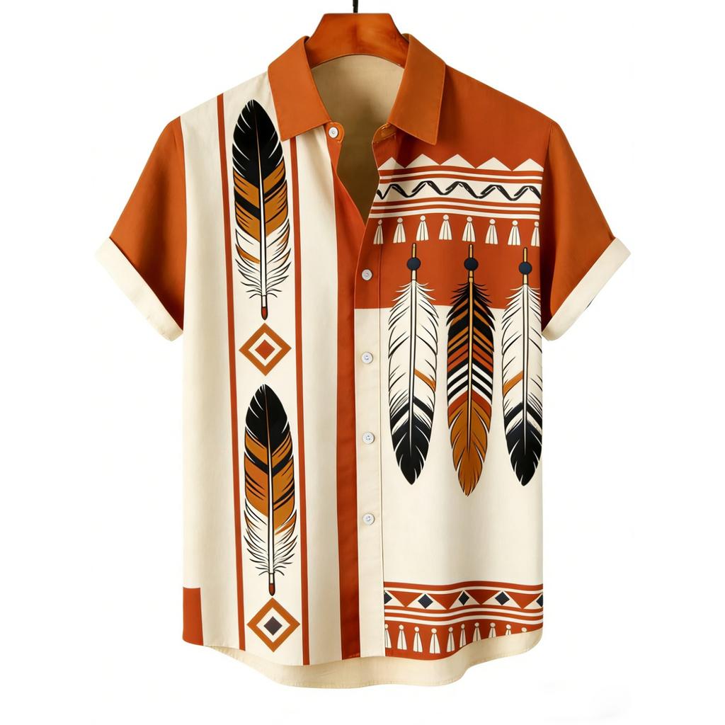 2026 Men's Summer Retro Linen Short Sleeve Lapel Shirt Indian Pattern 3D Print Hawaiian Outdoor Casual Clothes Men's Tops