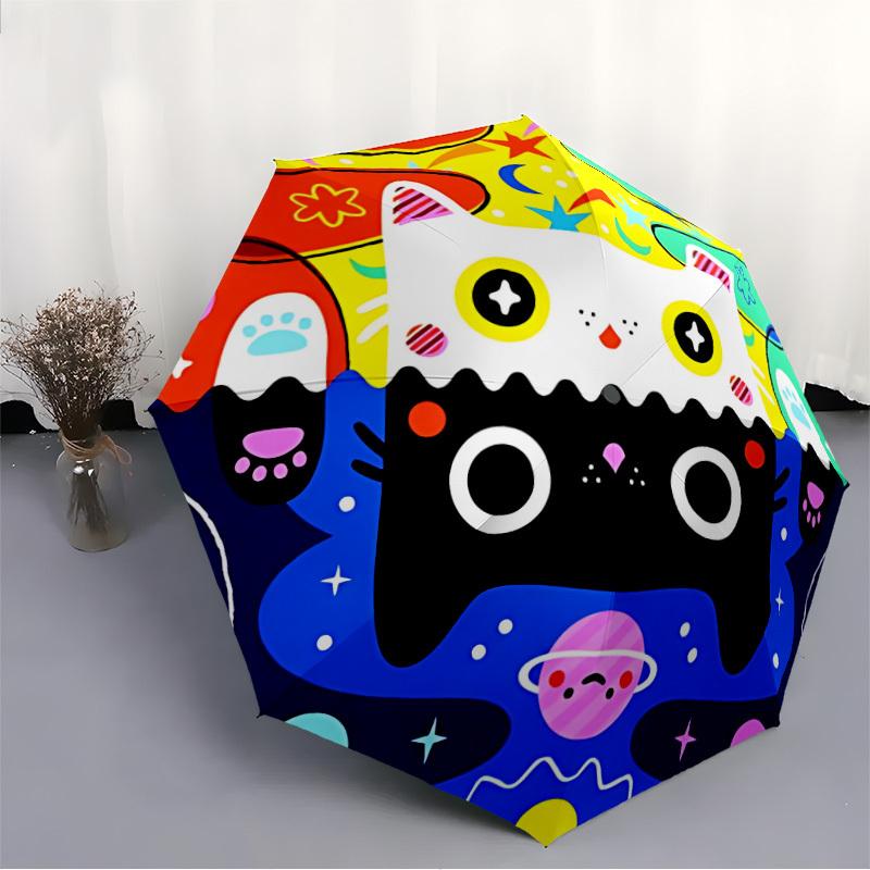 1pc Cats Whimsical Automatic Open/Close Umbrella, Portable Folding Umbrella, Compact Travel Umbrella for056