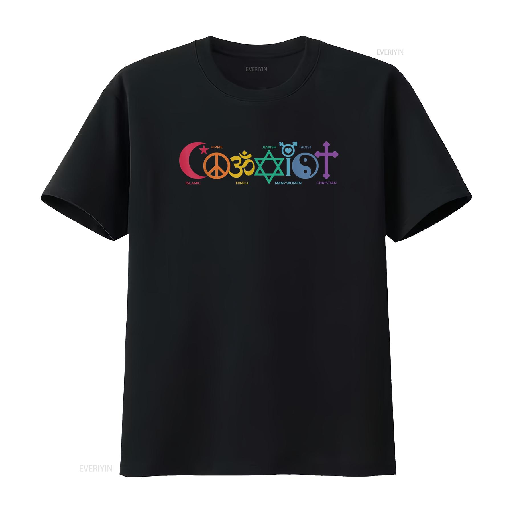 

Coexist Peace Religion Equality Rights Humanity Spirituality T Shirt vintage Washed Versatile designer clothes homme streetwear 4XL