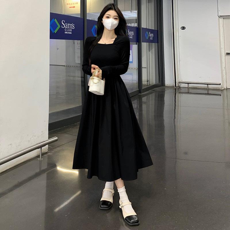 Early spring women's clothing light French style Korean dress new splicing gentle style high-end temperament waist dress