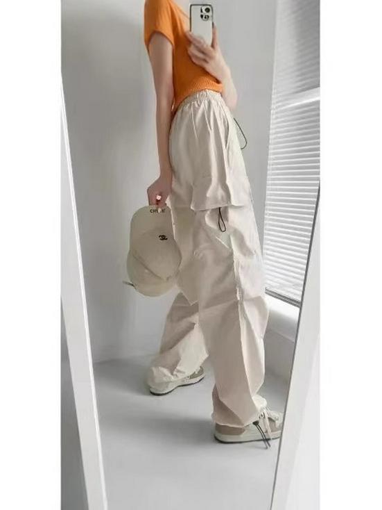 Schwarze Fallschirmhose mit hohem Bund – Lässig, weit geschnitten, Petite Jazz-Tanzbekleidung für Frühling und Herbst