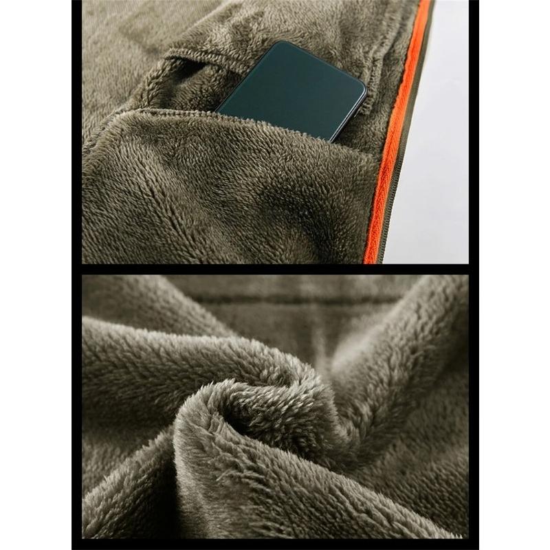 Solid Men's Fleece-Lined Bomber Jacket Winter Windproof Stand-Collar Zip-Up Thicken Warm Plush Coat Fashion Clothing