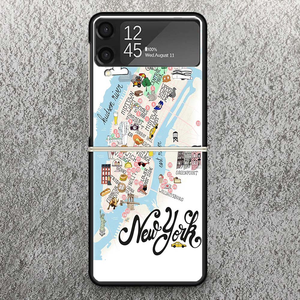 NYC New York City Print Case For Samsung Galaxy Z Flip 3 4 5 6 7 5G Phone Shell Flip7 Flip6 Flip5 Flip4 Flip3 Pattern Cover For
