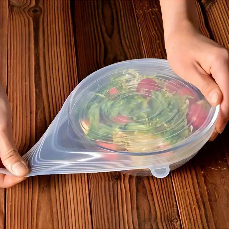 6Pcs Food Grade Silicone Preservation Cover Reusable Airtight Food Universal Dish Stretch Round Lids For Kitchen Accessories