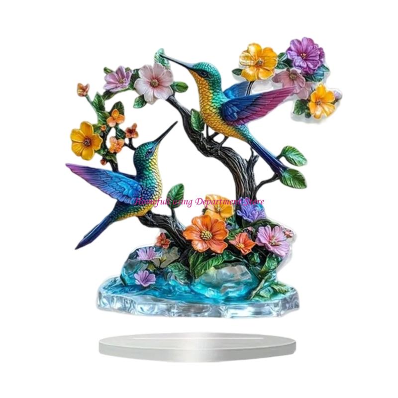 Acrylic Flower Branch Bird Statue Figurines Table Centerpieces Animal Figurines Sculptures Table Ornament Home Decors