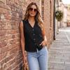 Women's Summer Sleeveless Button Front Shirt V Neck Collar Casual Loose Fit Lightweight Blouse for Everyday Wear