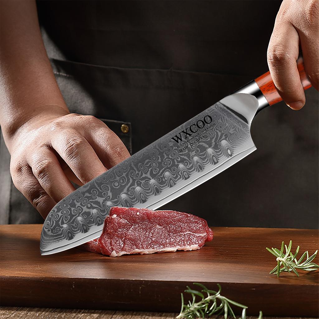 Damascus Steel Kitchen Knife VG10 Japanese Santoku Chef's Knife Slicing Knife with Ebony Handle Kitchen Cutlery Sushi Knife