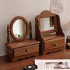 French Medieval Wooden Makeup Mirror - Desktop Standing Vanity Mirror for Bedroom & Living Room Decor