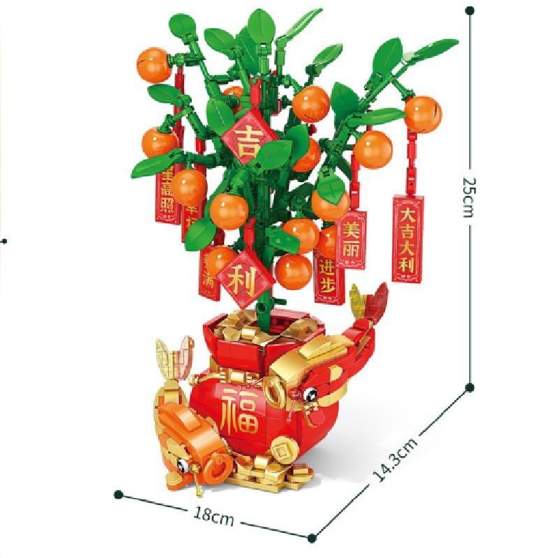 Of Wealth God And Orange Tree Assemble Building Blocks Model Desktop Ornament