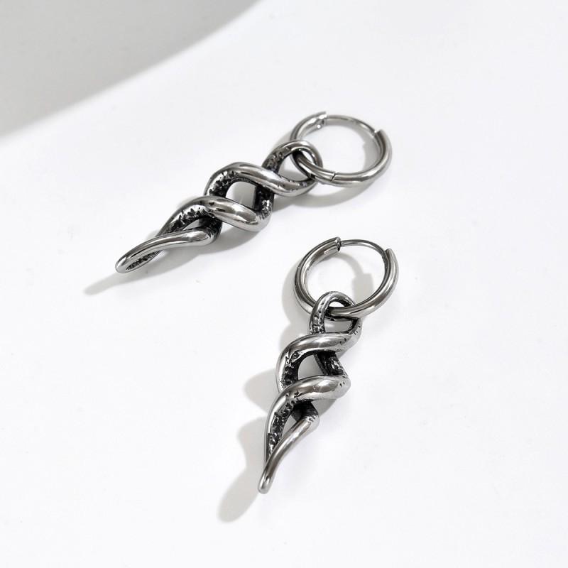 

American Street Vintage Twisted Thorns Rattan Earrings With Retro Hip-hop Style Niche Versatile Trendy Cool Personalized