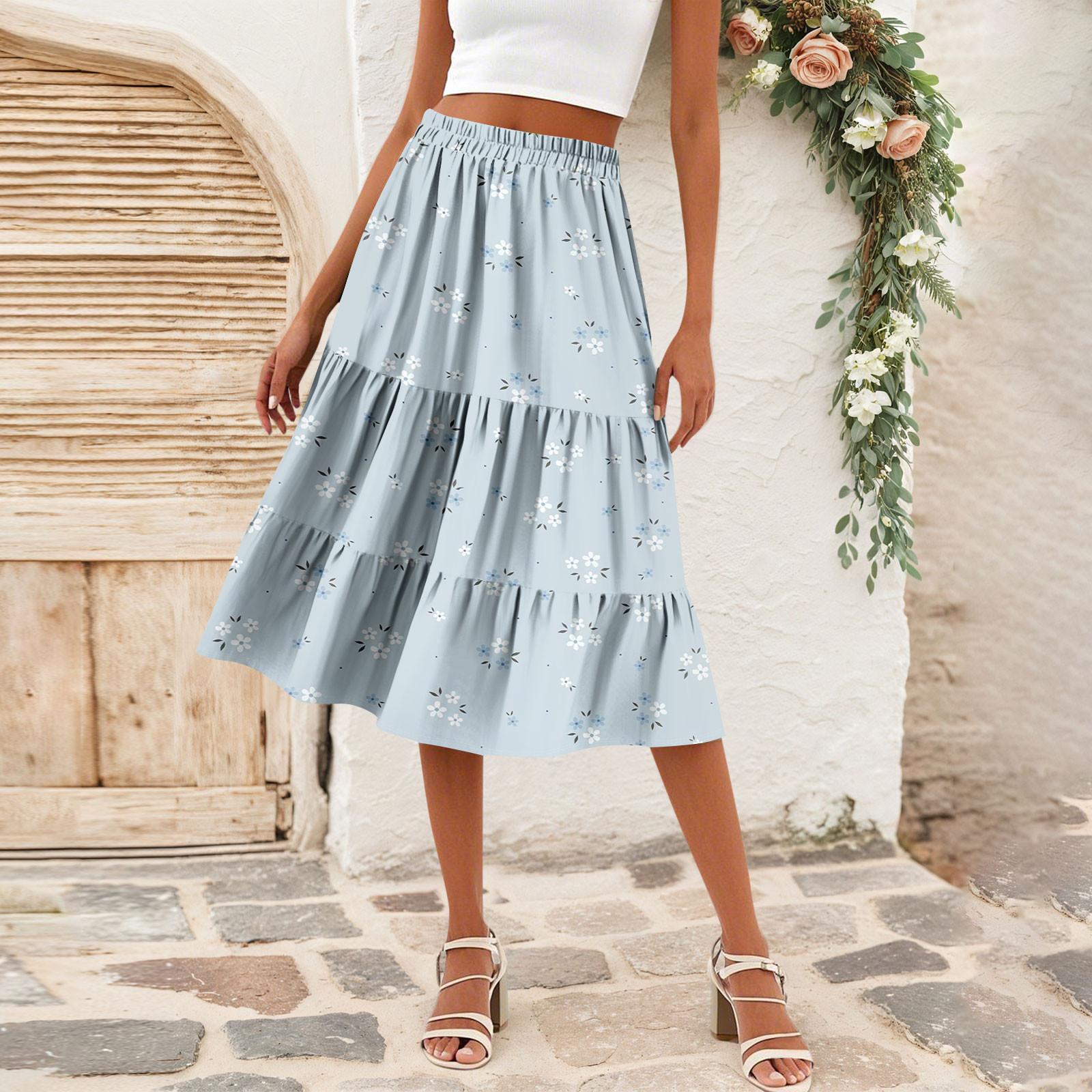 

Жіноча повсякденна спідниця А-силуету з високою талією та принтом у смужку в горошок з кишенями XXL