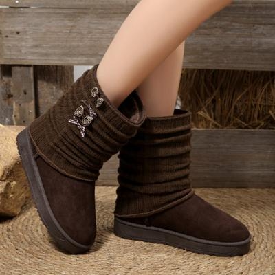 Design Gerüschte Gestapelte Schneestiefel Damen Winter Süße Schleife Dekoration Stiefeletten Warme Kurze Plüsch Mittelhohe Stiefel