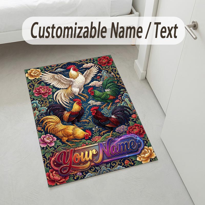 Floral Garden Theme Crystal Velvet Rug Personalized Custom Name Text Soft Floor Mat Home Decor