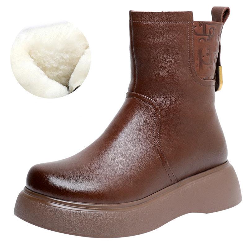 Fashion GKTINOO 2024 Women Snow Boots 100% Genuine Leather Natural Wool Fur Platform Mid Calf Boots For Women Winter Warm Shoes