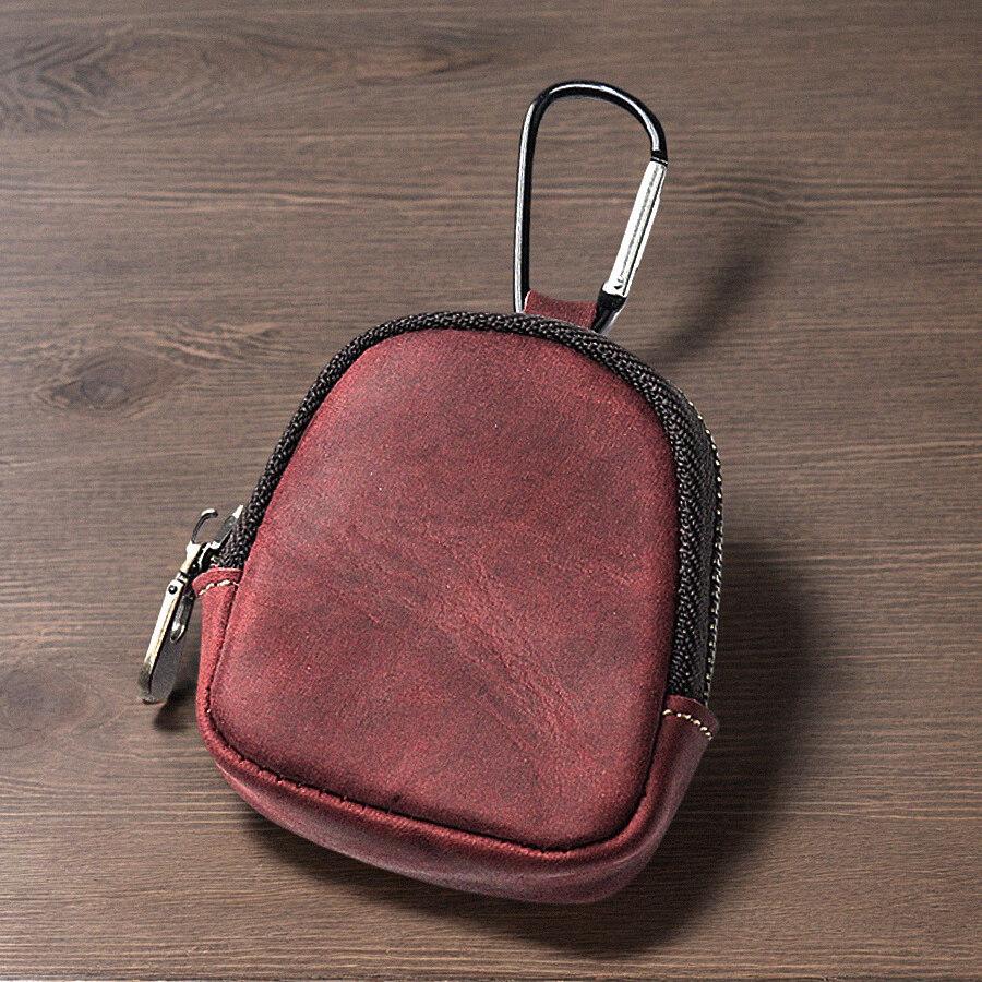 Retro Coin Bag Crazy Horse Leather Small Coins Keys Holder Zipper Pouches Bluetooth Earphone Storage Bags