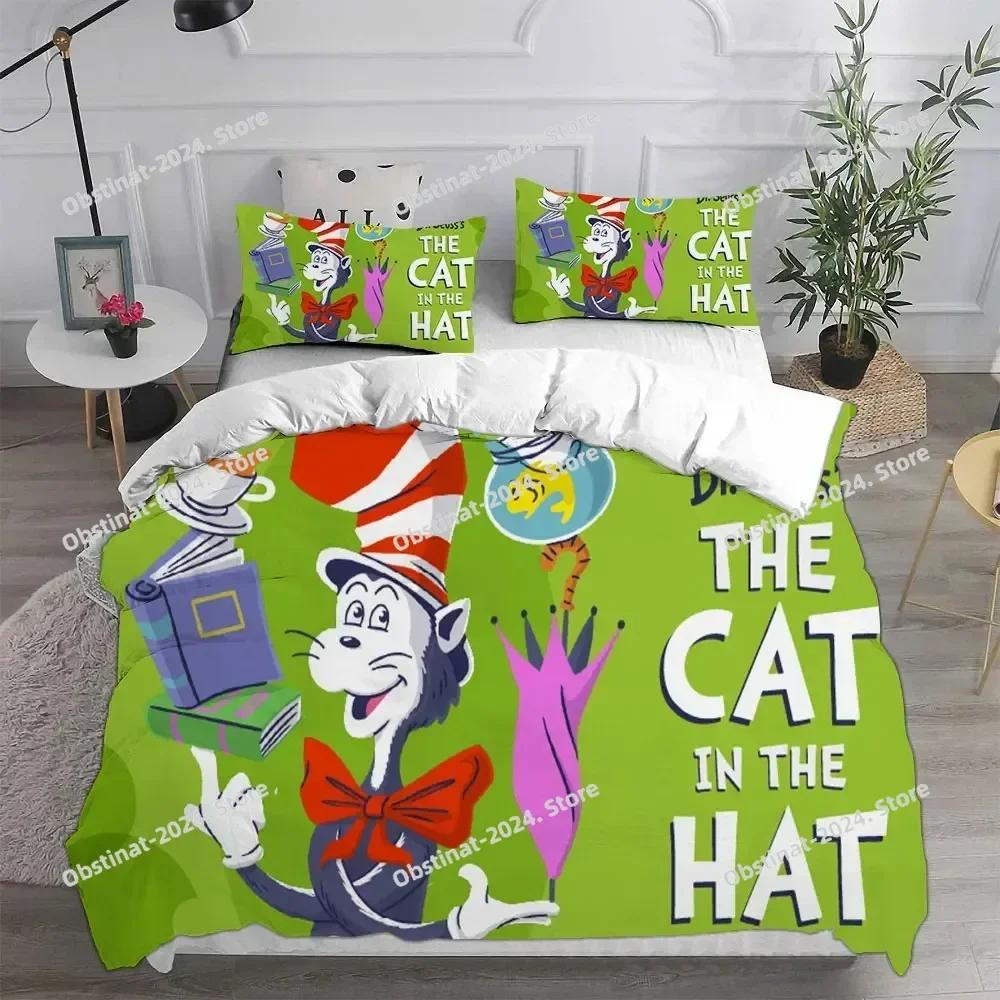 Der Kater mit Hut Bettwäsche-Set Bedrucktes Bettwäsche-Set Mit Kissenbezug Bettdeckenbezug Einzel Doppel Queen Super King Größe Kinder Erwachsene