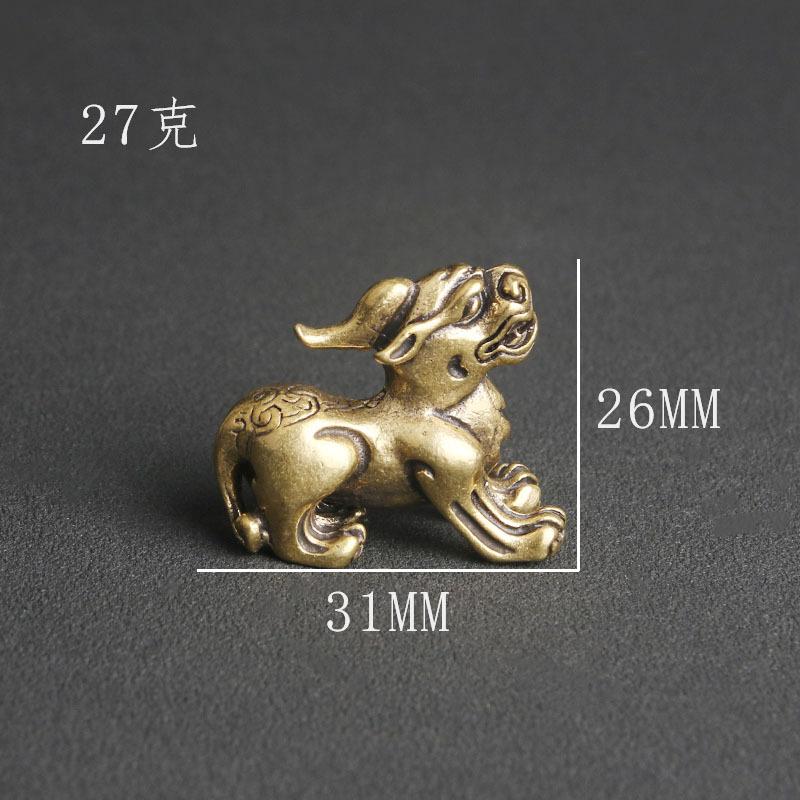 Retro Brass Mythical Beast Miniatures Figurines Tea Pet Retro Copper Animal Kirin Small Statue Desktop Home Decoration Ornament