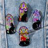 Cute Glass Window Black Cat Enamel Brooches Lapel Pins Colorful Patchwork Flower Glass Cat Animal Metal Badge Punk Jewelry Gift