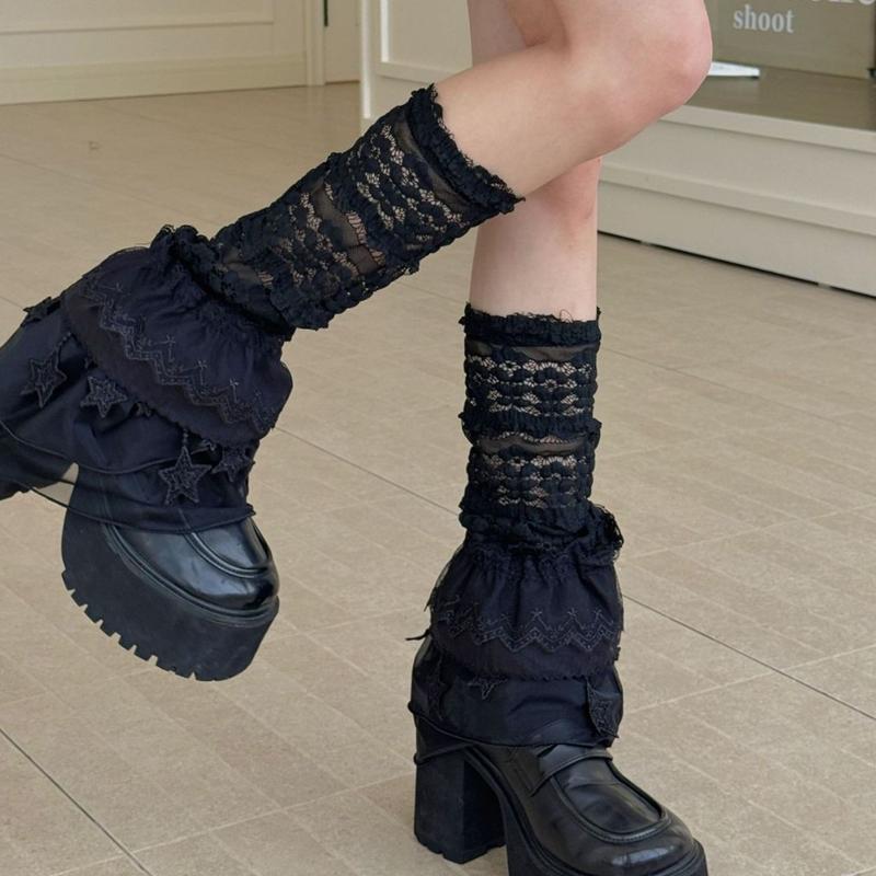 

Lace Wide Leg Warmers Lolita Y2K Lace Socks Women Designer Costume Leg Covers Summer Ruffles Stockings Harajuk Streetwear One Size чорний