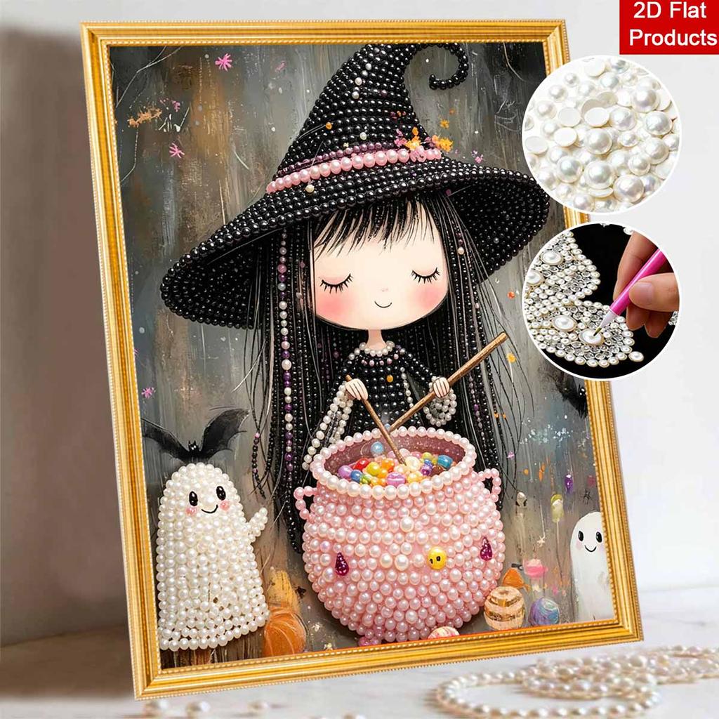 Halloween witch pearl painting art full pearl handmade diy home decorations