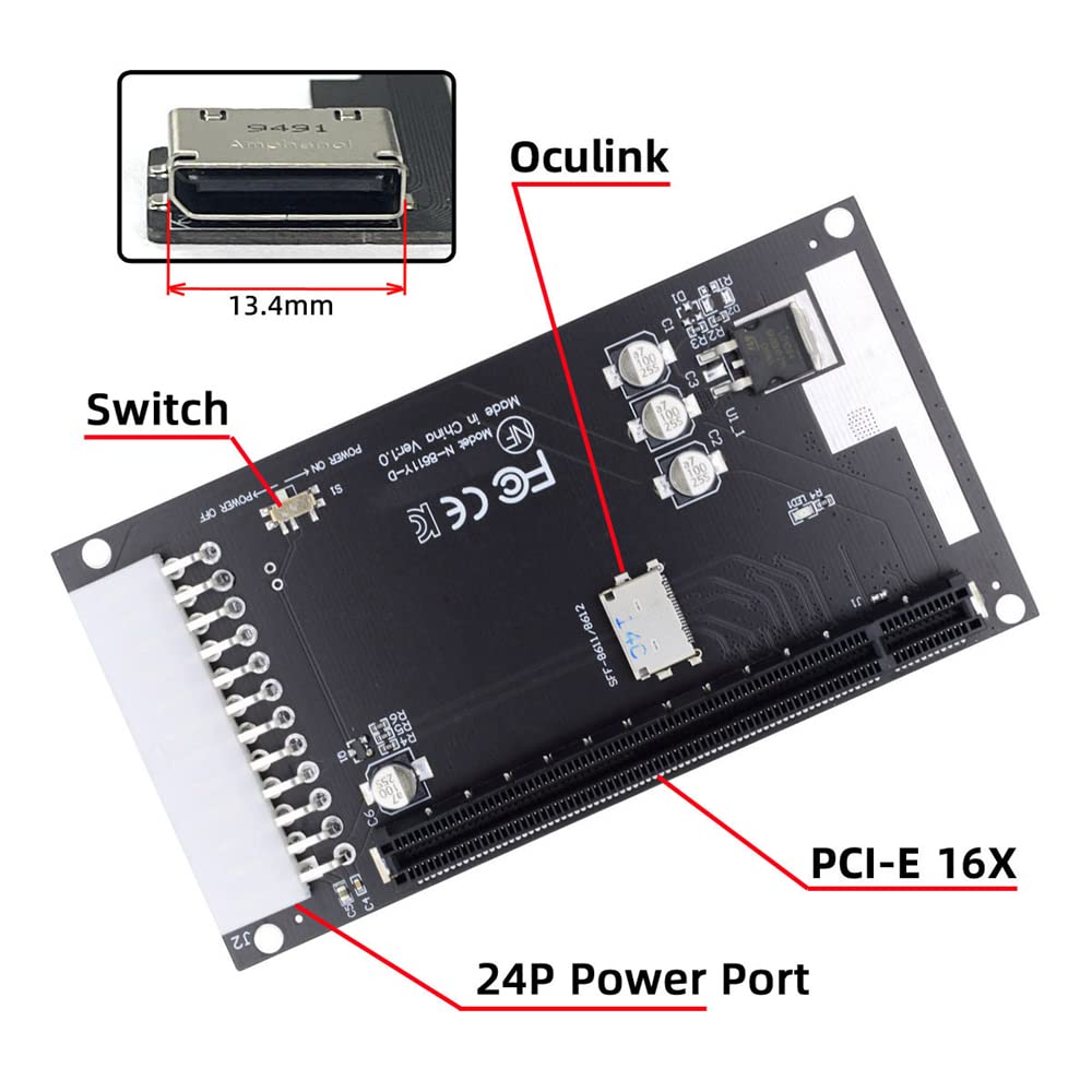 Cablecc 4x Oculink to PCie 16x Adapter with ATX 24pin Power Port for Mainboard Graphics Card SFF-8612 SFF-8611 PCI-Express