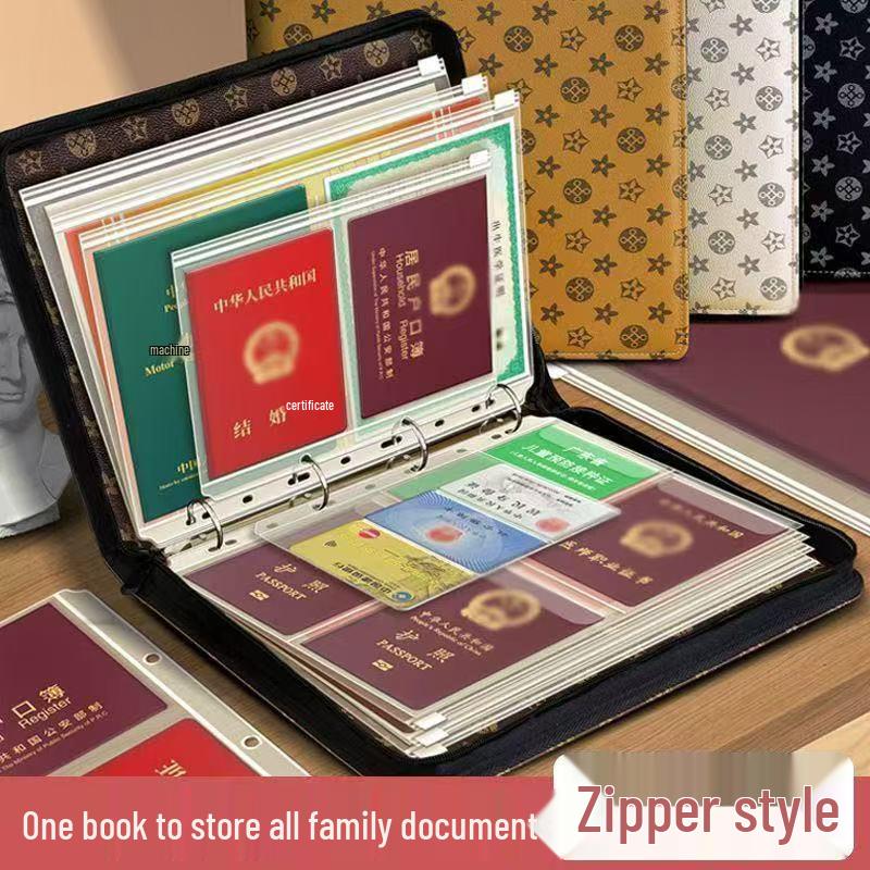 A4 Large Capacity Family Document Organizer with Transparent Pages for Birth Certificates and Household Registers