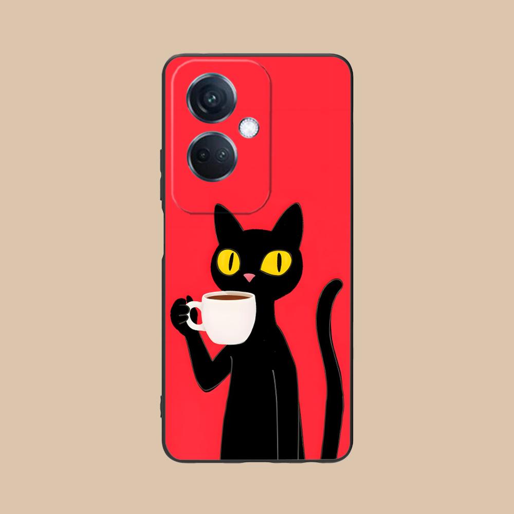 Cute Coffee Cat Matte TPU Mobile Phone Case for OPPO Reno 14 13 12 11 10 9 8 7 6 5 F T Pro 5G Colorful Printing Cover