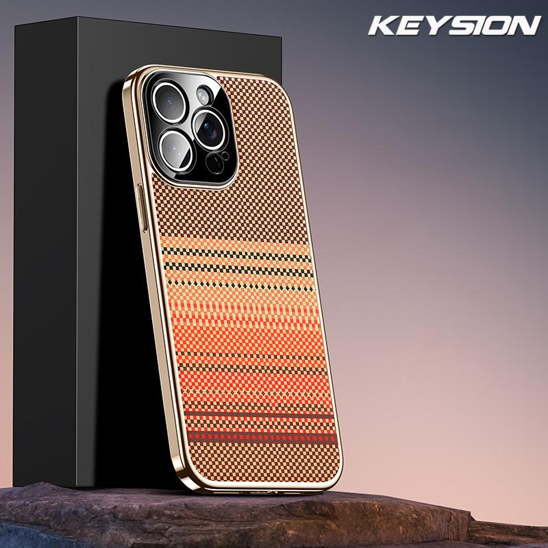 

KEYSION Luxury 3D Color Relief Woven Pattern Phone Case for iPhone 14 15 16 Pro Max Plating Soft TPU+PC Shockproof Back Cover for iPhone 14 Pro Max помаранчевий