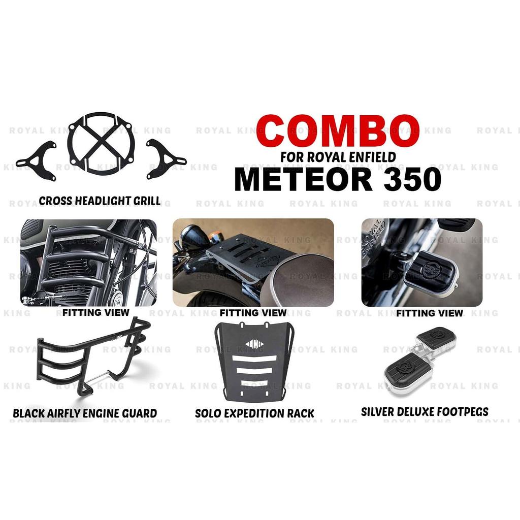 For Royal Enfield Meteor 350 "Airfly Engine Guard & Solo Expedition Rack Combo"