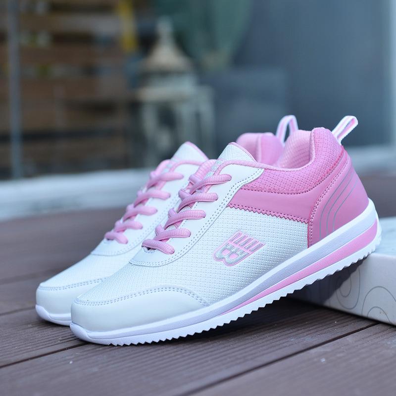 Large size black sneakers women's autumn and winter leather casual shoes student travel running women's shoes