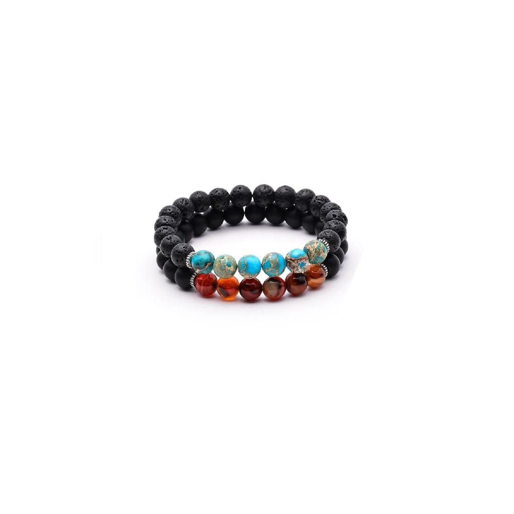 Varisite, Agate And Onyx Natural Stone Men's Bracelet Combination Set Of 2