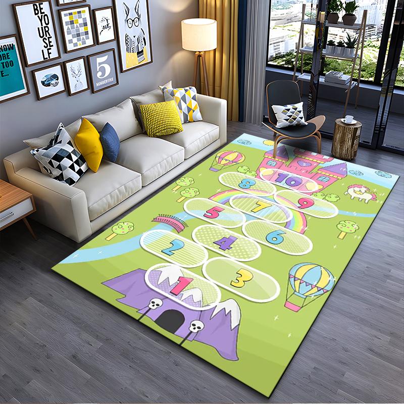 Colorful Hopscotch Castle Play Rug: Non-slip rug suitable for living room and bedroom sofas.
