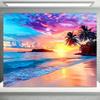 Summer sunset themed photography backdrop, palm trees, tropical ocean, beach, natural landscape, party banner, decor3068
