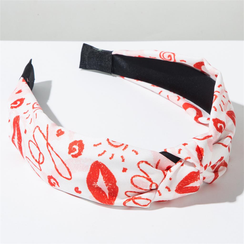 Valentine's Day Sweet Versatile Knotted Fabric Printed Heart Headband , Daily Party Hair Accessory