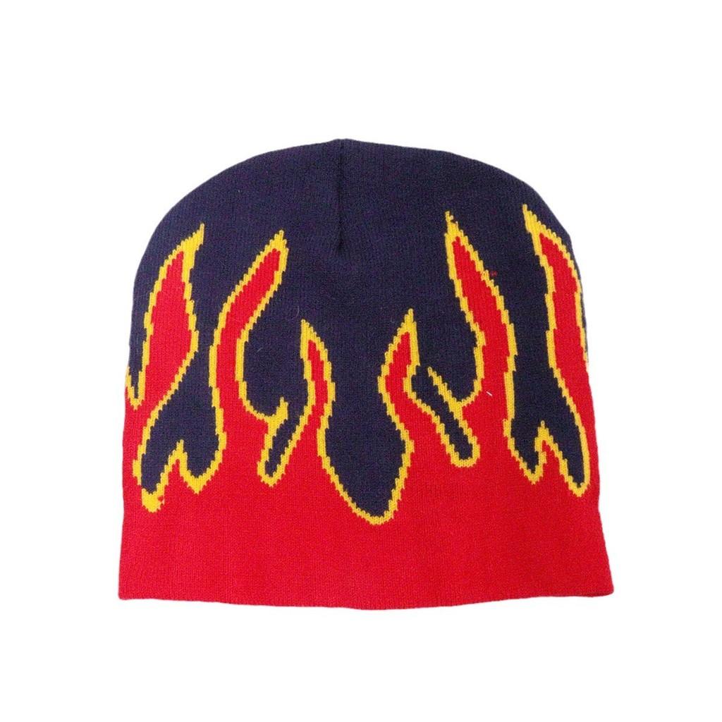 Knit Outdoor Cap With Flame Pattern And Acrylic Material For Streetwear Fall