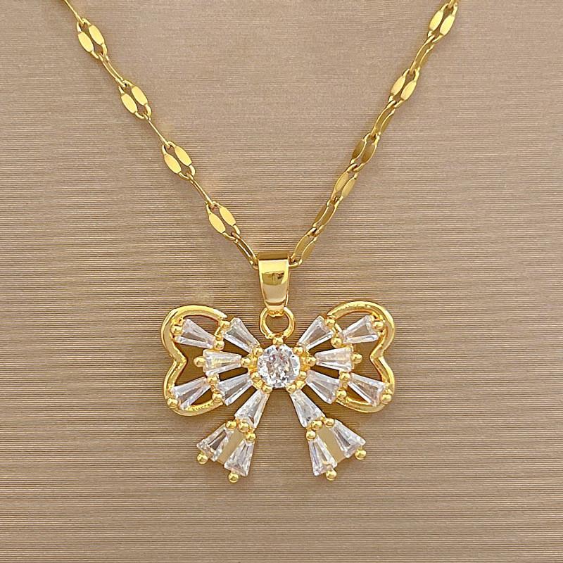 Light Luxury Swan Butterfly Zircon Jewelry Sets Stainless Steel Animal Pendant Necklace Earrings Party Gifts For Women Girls