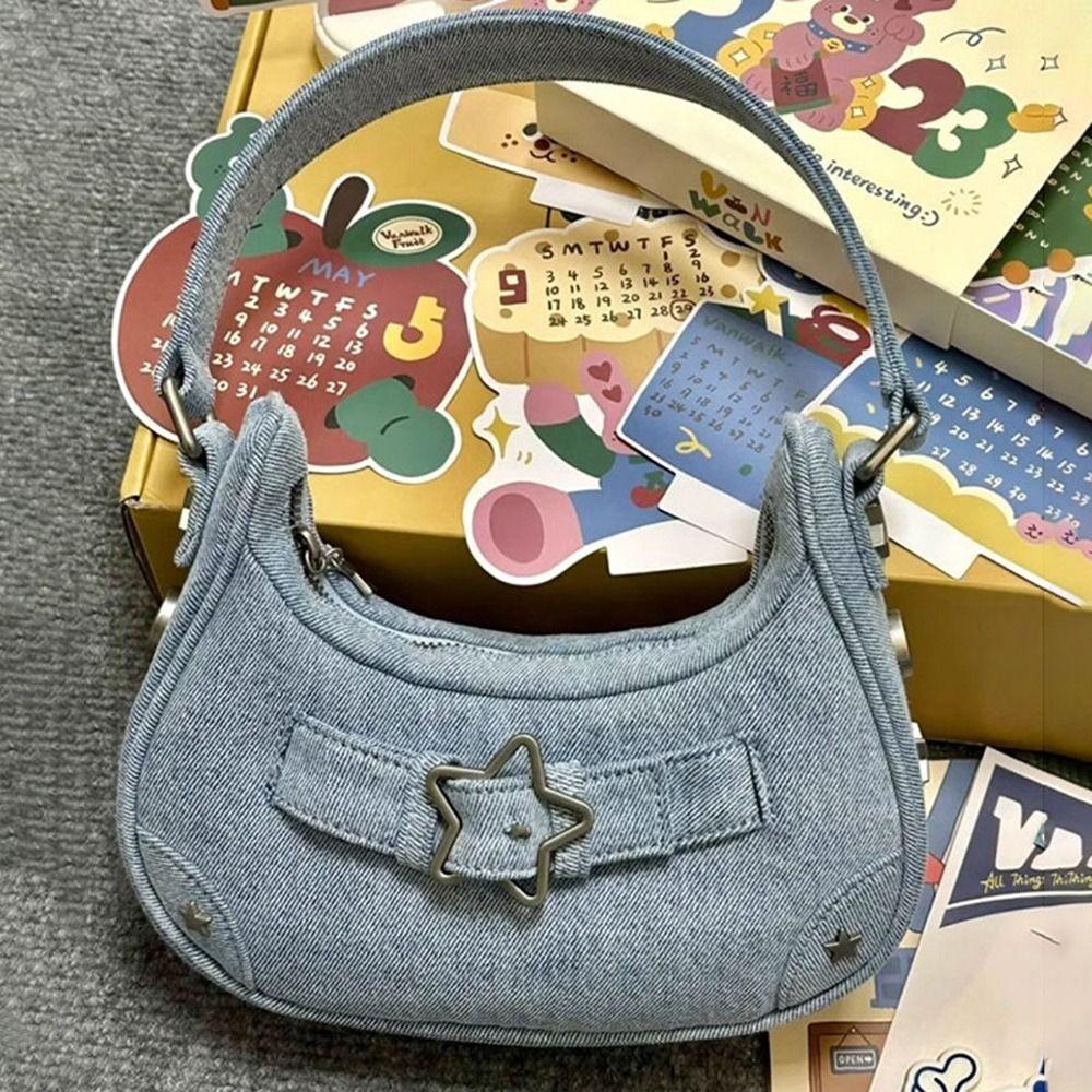 Rivet Cosmetic Bags Large Capacity Y2k Style Handbags Women Shoulder Bags Star Korean Purse Wallets