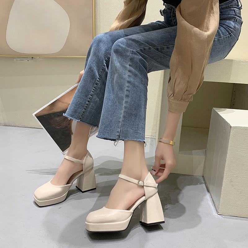 Fashion Thick-heeled High-heeled Shoes for Women Thick-soled 2025 Spring and Summer New Platform Simple Black Waterproof Elegant Shoes