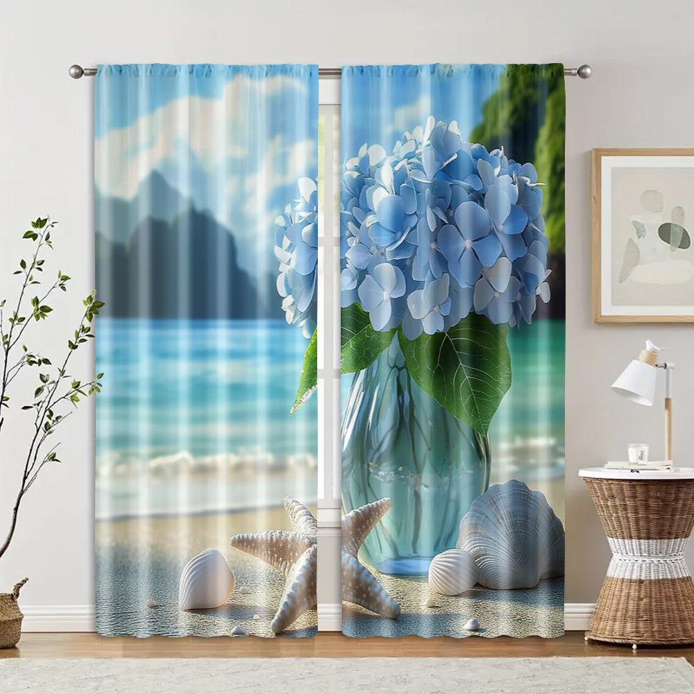 

2 шт., фильтрующие шторы (исключая удилища, неподвижный, без батареек) Потрясающий букет из морских звезд на пляже для использования 29x65in(75x166cm)