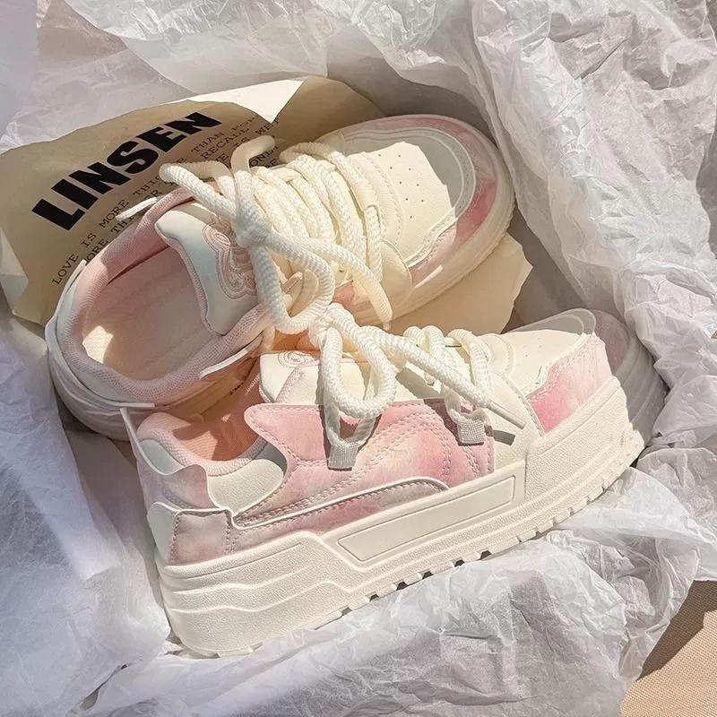 2026 New Women's Sports Shoes Cute Pink Thick Bottom Daily Multi Functional Vulcanized Shoes Women's Tennis Women's Flat Shoes