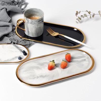 Piatto ovale in ceramica marmorizzata Piatto occidentale Piatto da dessert Vassoio portaoggetti per gioielli Accessori per la tavola