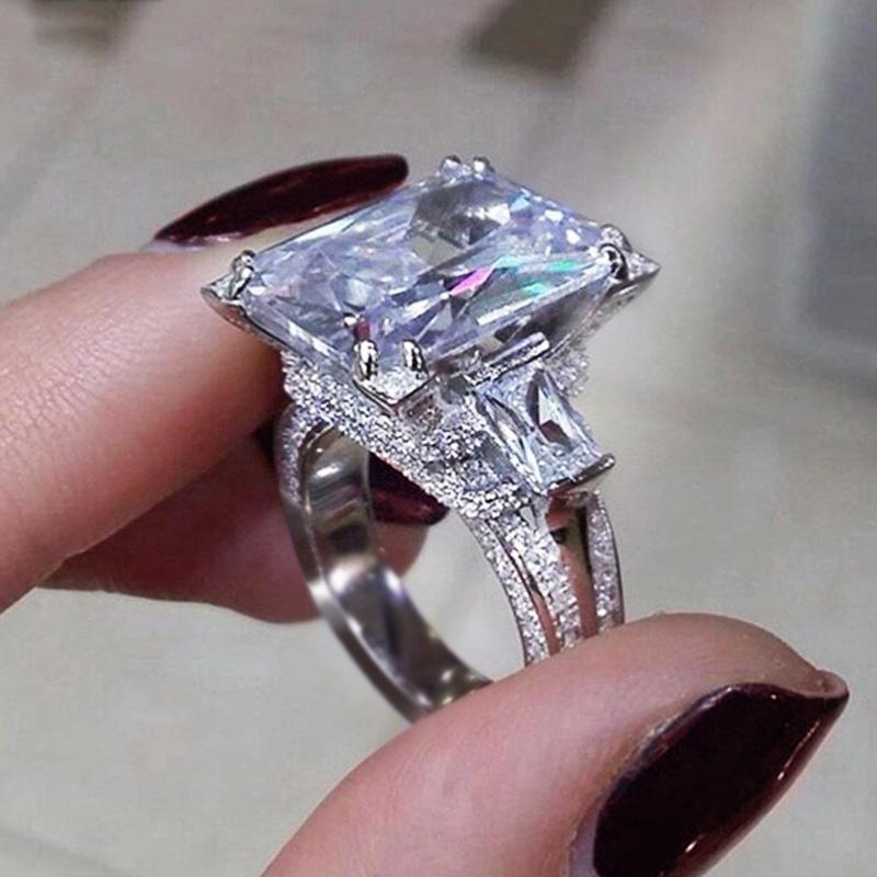 

Huitan Luxury Crystal Cubic Zirconia Rings Fashion Square Shaped Finger Ring for Women Wedding Party Copper Color Band Zircon 6