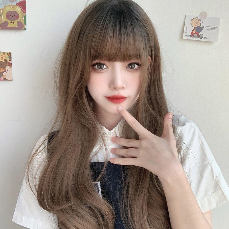 Bybrana Long Dark Brown Women's Wigs With Bangs Water Wave Heat Resistant Synthetic Wigs For Black Women African American Hair