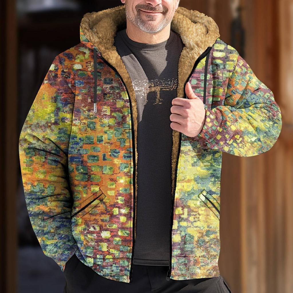 Men's Retro Print Jacket Men's Spring And  Casual Trend Zipper Hooded Jacket