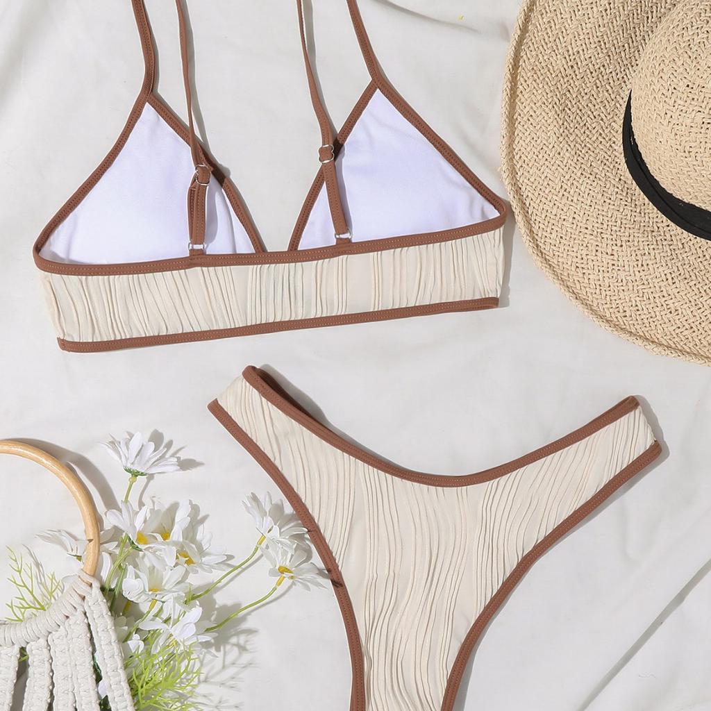 Color Block Binding Special Fabric Sexy Two Piece Bikini Set Elegant